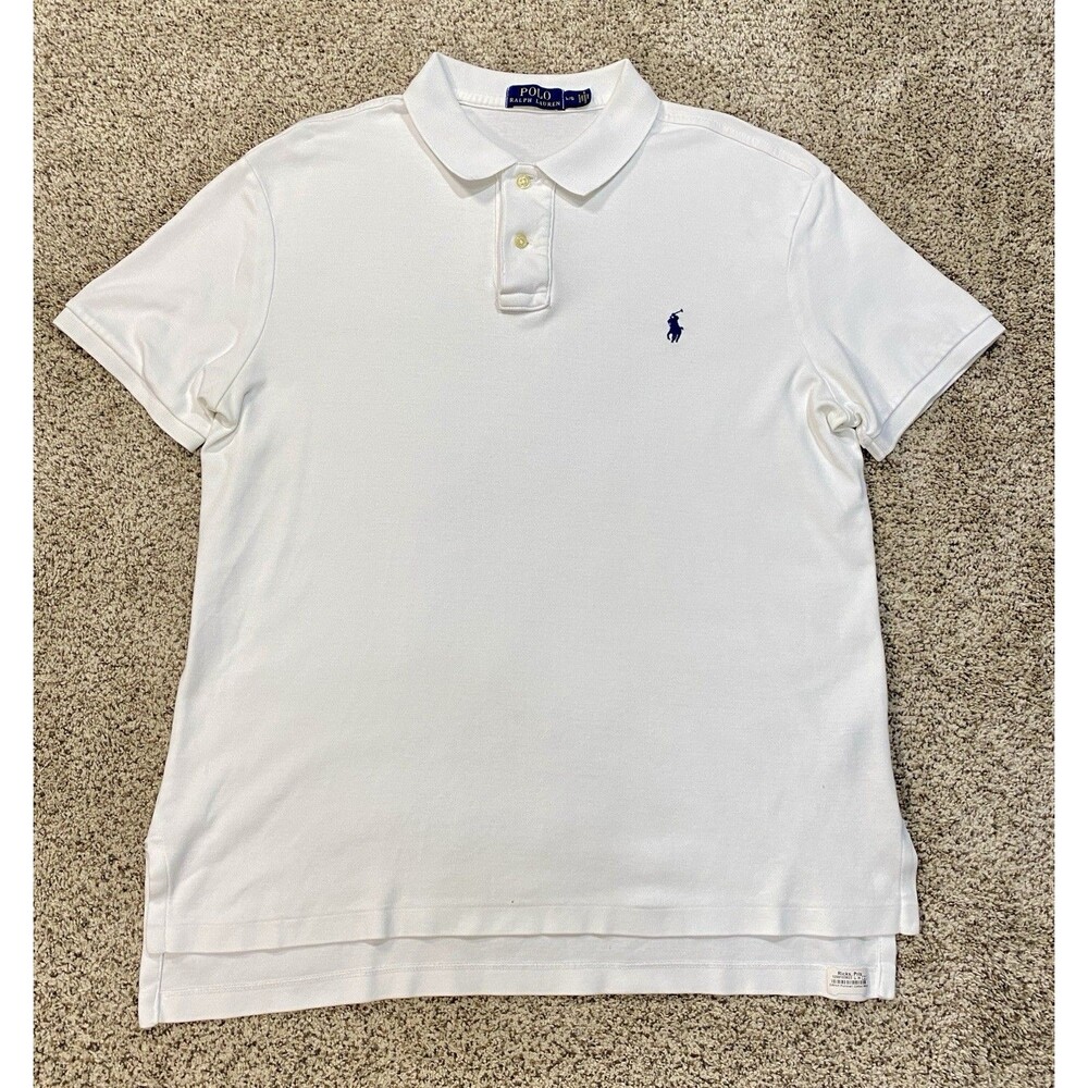 Polo Ralph Lauren Classic Fit White Cotton Piqué Polo Shirt Mens L Blue Pony